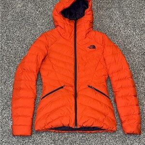 The North Face Women's Orange Down Puffy Jacket with Hood